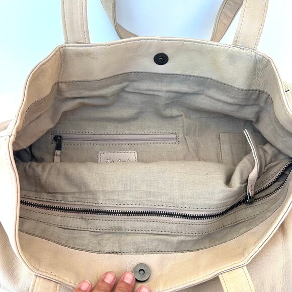 Free People Sierra Leather Woven Removable Clutch Tote Purse Beige Bag Tan - Picture 11 of 14